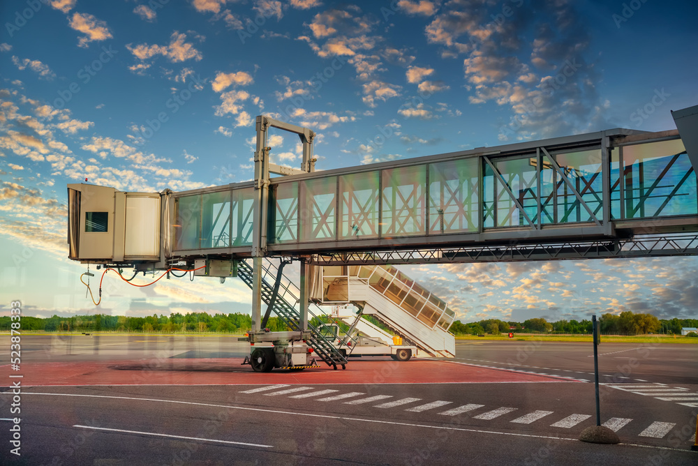 Jet bridge from an airport terminal gate.