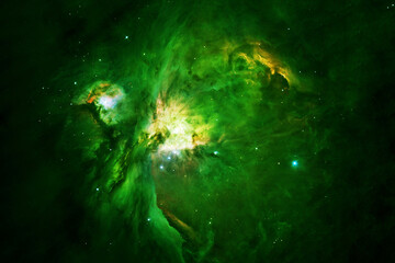 Wall Mural - green space nebula in dark space. elements of this image furnished by nasa