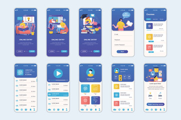 Aufkleber - Education concept screens set for mobile app template. People learning at online courses, remote study at school. UI, UX, GUI user interface kit for smartphone application layouts. Vector design