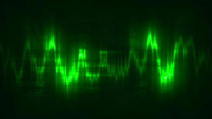 Poster - Digital waveform equalizer on a black background. Motion. Technological abstract element of a futuristic interface with digital code behind.