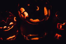 Jack O Lanterns With Votive Lights, Mushroom Carved Into Pumpkin