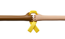 Hand With Yellow Awareness Ribbon In 3d Render
