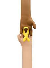 Canvas Print - Hands with yellow awareness ribbon in 3d render