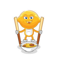 Poster - lemon head eat noodle cartoon. character mascot vector