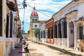 Sticker - street view of santa cruz de mompox colonial town in colombia