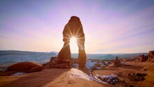 Beautiful Sunlight At Popular Landmark Delicate Arch In Arches National Park, Utah, USA