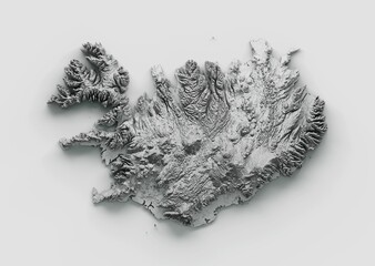 Canvas Print - 3D rendering of the Iceland Map showing the relief of the country on a grey background