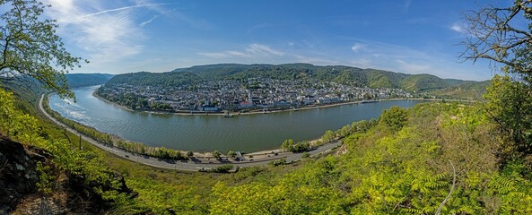 View of the historic town of Boppard on the Rhine in the morning light