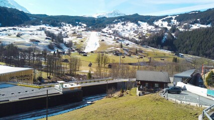 Poster - The stadium of the ski jumping hill tower and the track.