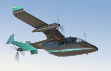 Wall Mural - Electric VTOL passenger aircraft  flying in the sky. 3D rendering image.