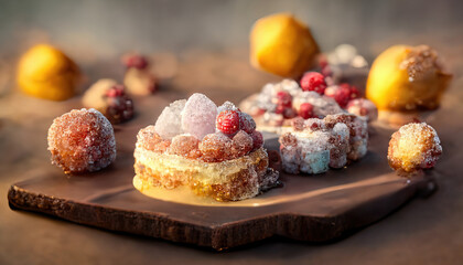 Wall Mural - Delicious raspberry dessert with vanilla cream. Close-up, shallow depth of field. 3d-render generated with ai.