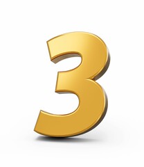 Poster - 3d rendering of a golden number 3 isolated on a white background