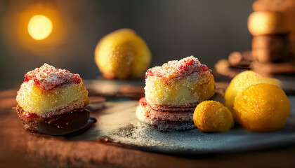 Wall Mural - Delicious strawberry dessert with vanilla ice cream. Close-up, shallow depth of field. 3d-render generated with ai.