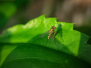 Sticker - Condylostylus fly on a green leaf