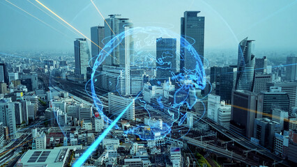 Aufkleber - Global communication network concept. Worldwide business. IoT (Internet of Things) concept.