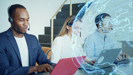 Poster - Global network concept. Call center. Telemarketing.