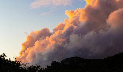 Poster - Cumulus and Stratus clouds in dramatic sunset sky