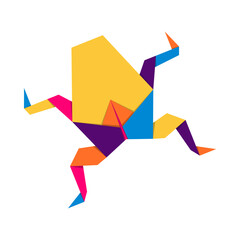 Poster - Frog origami. Abstract colorful vibrant frog logo design. Animal origami. Transparent background. Illustration