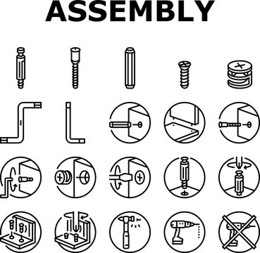 assembly furniture instruction icons set vector