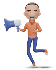 3d rendering of Skinhead Boy holding megaphone