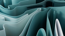 Abstract Wallpaper Formed From Teal 3D Waves. Colorful 3D Render.  
