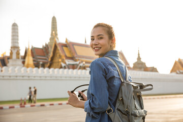 Wall Mural - Asian lady backpacker