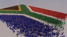 South African Flag Formed From A Crowd Of People. Banner Of South Africa On White.