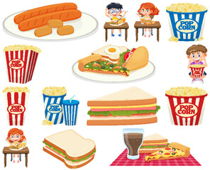 Wall Mural - Set of different junk foods and kids