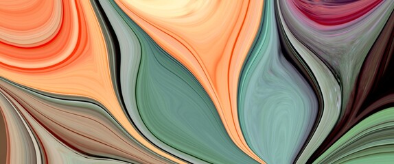 Wall Mural - colorful abstract hand painted art with green and soft peach color accent, leaf aclohol ink, luxury 
