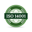 Green color ISO 14001 Badge label design. International Organization for Standardization business company qualification quality.