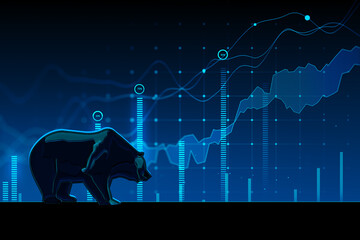 Poster - Creative abstract bearish forex chart on blurry wallpaper. Stock market exchange and financial analysis. 3D Rendering.