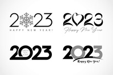 Big Set Of 2023 Text Design With Heart, Snow, Simple Symbols. Christmas Banner, Digits On White Background. Graphic Vector Design Template For Calendar, Postcard Or Poster
