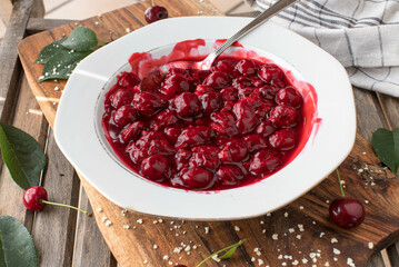 Cherry compote or cherry sauce  fresh and homemade cooked