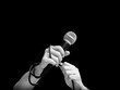 © princeoflove - black and white microphone in male singer hands, isolated on black. music background