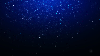 Poster - Background of falling magic dust particles. Abstract futuristic concept. Energy flow of blue particles. 3D rendering.