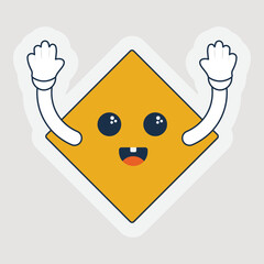 Canvas Print - Happy Cute Yellow Rhombus Cartoon With Hands Up In Sticker Style.