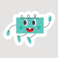 Poster - Sticker Style Cheerful Turquoise Rectangle Cartoon In Jumping Pose.