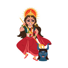 Poster - Hindu Mythology Goddess Durga Killing Mahishasura Demon On White Background.