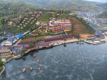 Aerial View Of Lake, Village And Mountain In Ban Rak Thai, Mea Hong Son