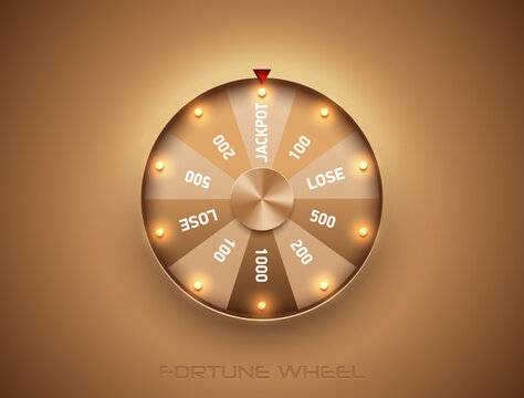 luxury fortune wheel spin mashine. cut frame, isolated on golden background. casino banner design el