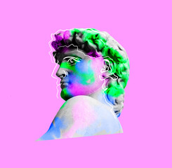 Wall Mural - vapor syth retro wave statue design background style concept.