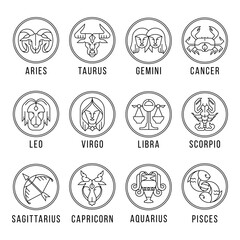 Wall Mural - 12 horoscope - modern line shape zodiac in circle icon sign collection vector design