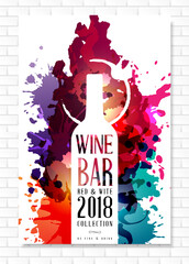 Wine list template for bar or restaurant menu design. Creative artistic background with color paint splashes.