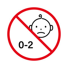 Ban Baby Age 2 Years Black Line Icon. No Allowed Danger Toy Sign. Forbidden Child Under Two Year Pictogram. Prohibit Not Suitable for Kid Red Stop Circle Outline Symbol. Isolated Vector Illustration