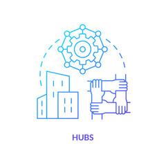 Poster - Hubs blue gradient concept icon. Kind of new business support abstract idea thin line illustration. Entrepreneur collaboration. Exchanging ideas. Isolated outline drawing. Myriad Pro-Bold font used