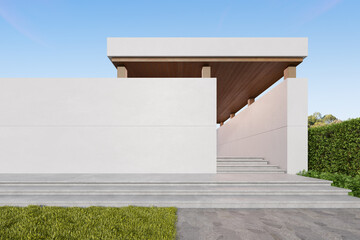 Poster - 3d rendering of concrete building entrance with large plain wall.