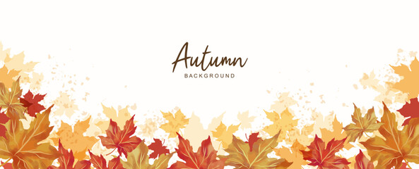 Wall Mural - autumn background. thanksgiving and harvest day. leaf fall horizontal banner. watercolor maple leave