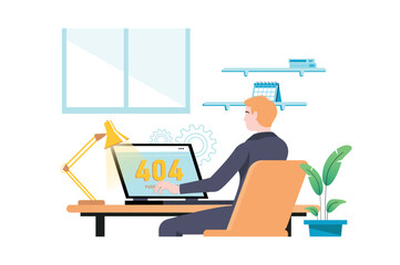 Aufkleber - 404 page not found concept with people scene in flat cartoon design. man could not open website on t