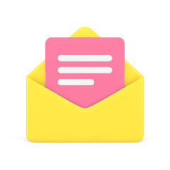 Poster - Electronic mail open envelope with paper letter incoming message inbox correspondence 3d icon vector