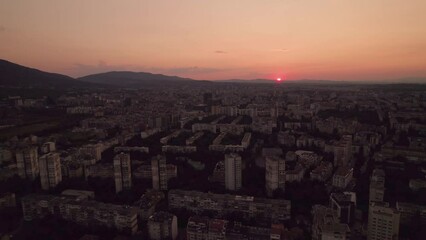 Wall Mural - colorful Sunset in Sofia,Bulgaria Beautiful aerial view over south park 